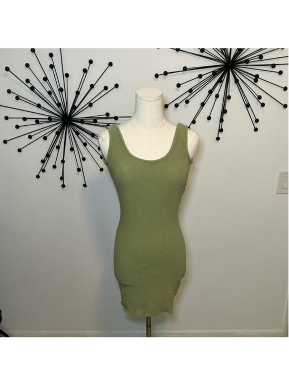 Edikted Sage Green Ribbed Bodycon Mini Dress Open Back Size Small